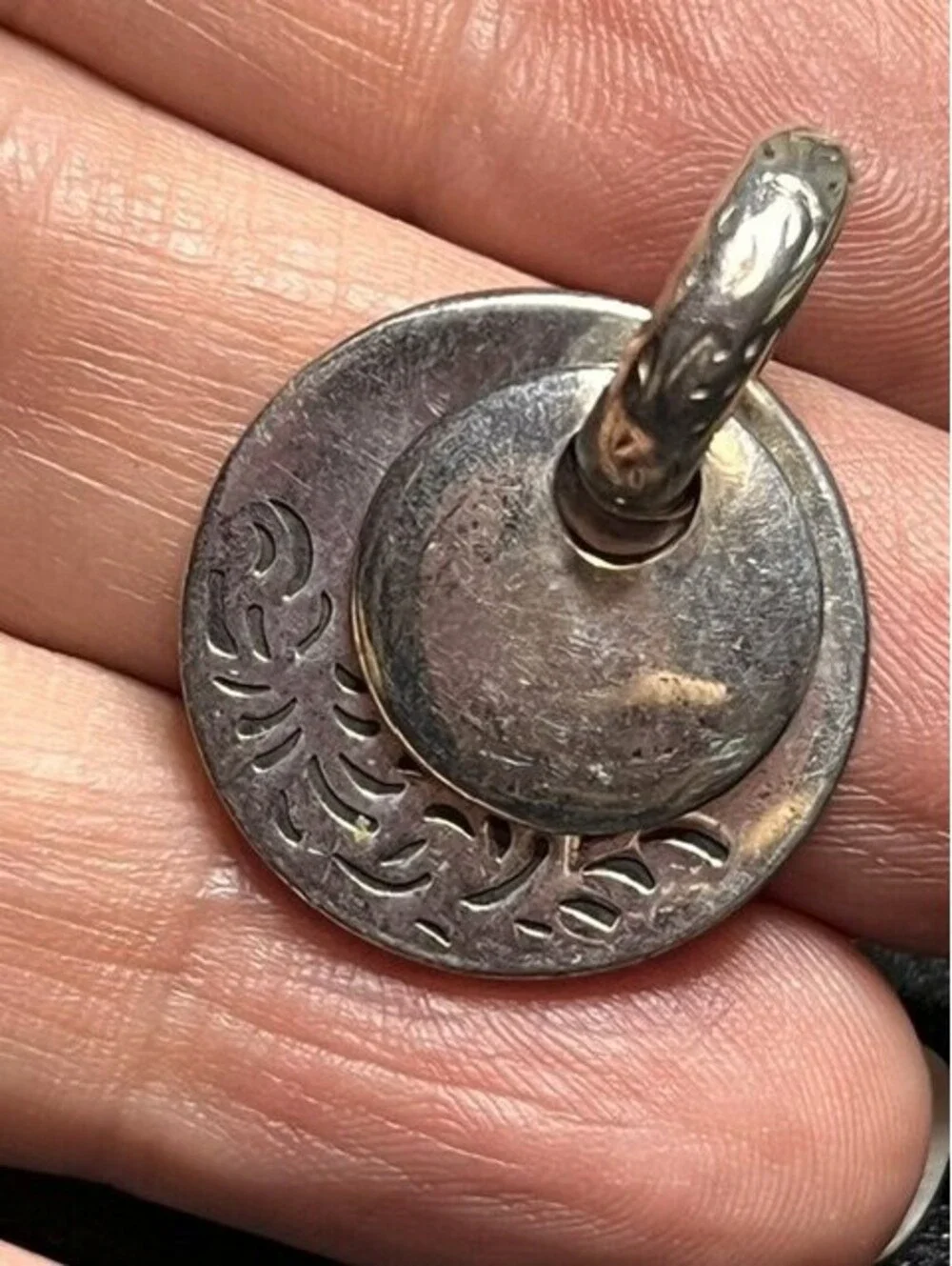 B6608 Silpada Sterling Silver Stacked Disc Pendant Etched Scrollwork S0959 *wear